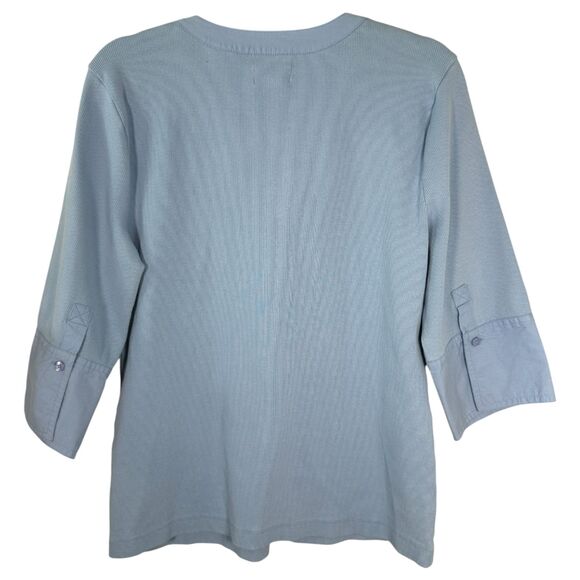 Maeve Anthropologie Blue Ribbed 3/4 Sleeve Placket Blouse Size XL - Picture 7 of 7